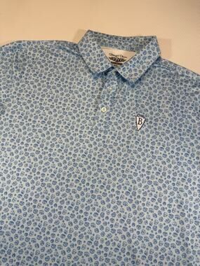 Straight Down Performance Polo Shirt Mens XXL Butterfield Golf Blue Dice Print